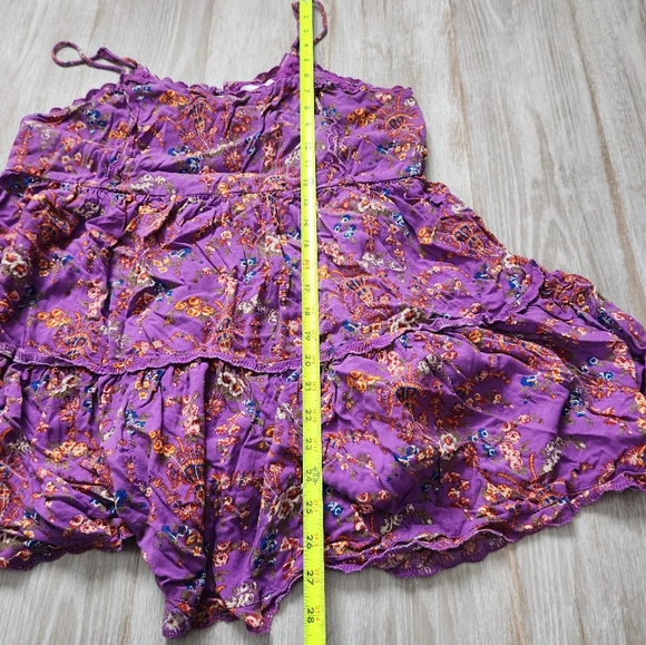 Urban Outfitters Babydoll Mini Dress Tiered Keyhole Lined Purple Floral Sz XL - Picture 8 of 10